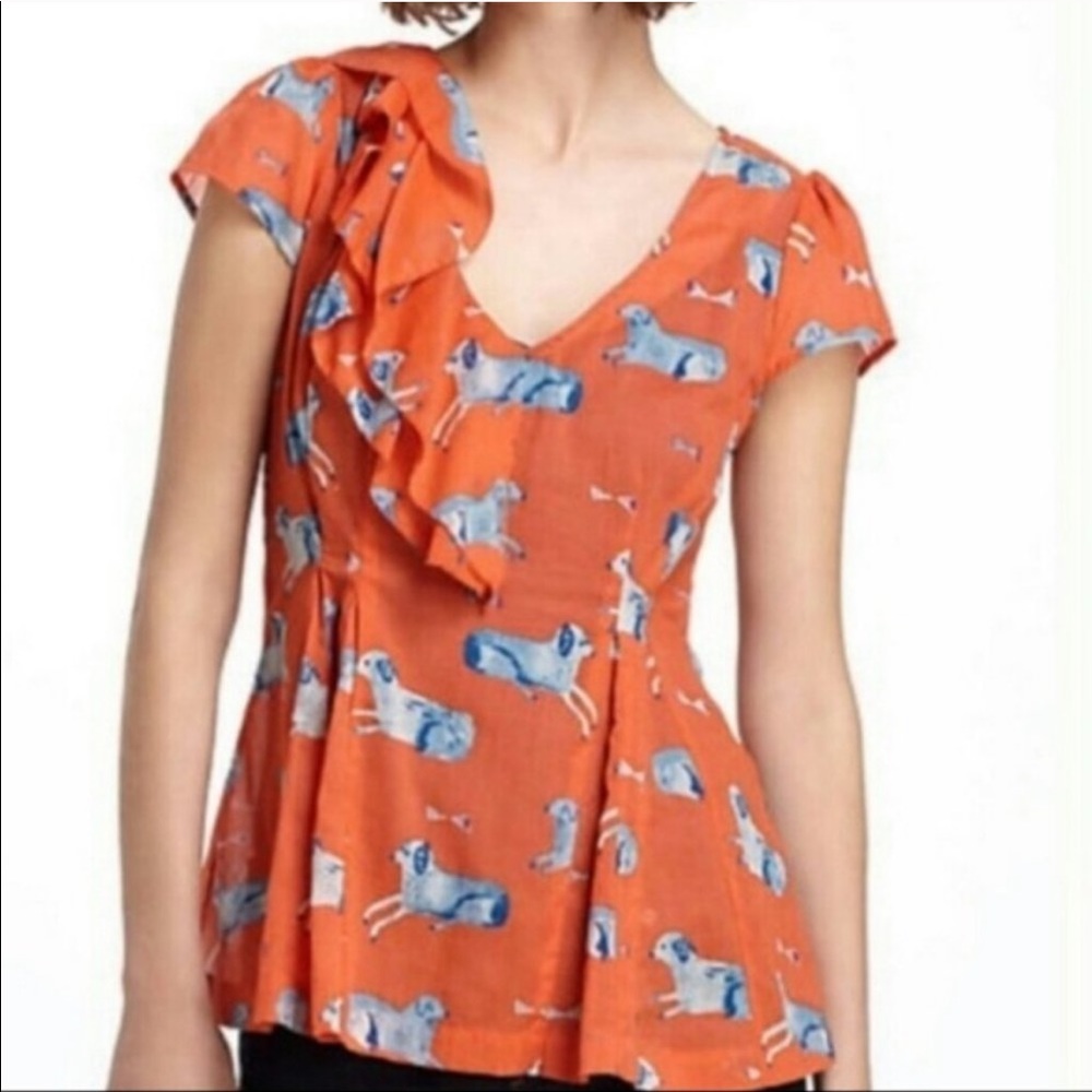 Anthropologie Meadow Rue Orange Dog Print Blouse